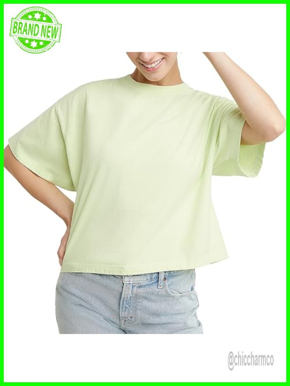 Cropped Crewneck T-Shirt, 100% Cotton, Short Sleeve, Retro Vibe